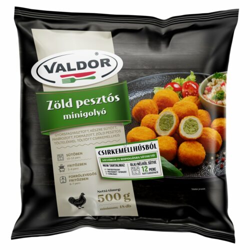 Valdor gyorsfagyasztott, készre sütött, panírozott zöld pesztós minigolyó 500 g